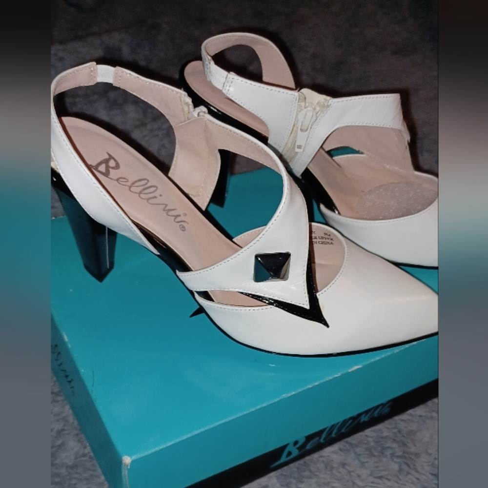 Bellini Black and White Patten Slingback Heels
